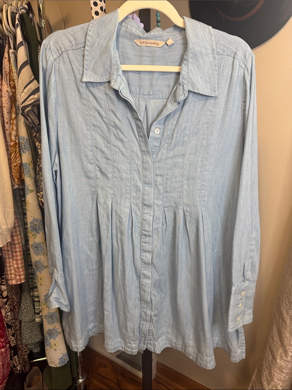 Soft Surroundings Light Blue Button-Front Tunic Blouse